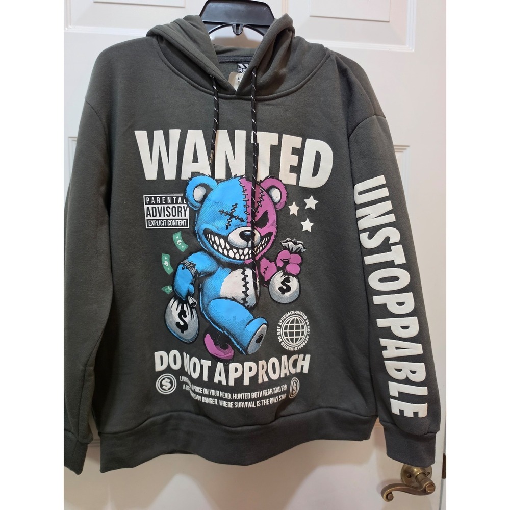 NWT RGSTR Wanted Teddy Bear Split Graphic Pullover Streetwear Hoodie Men's M